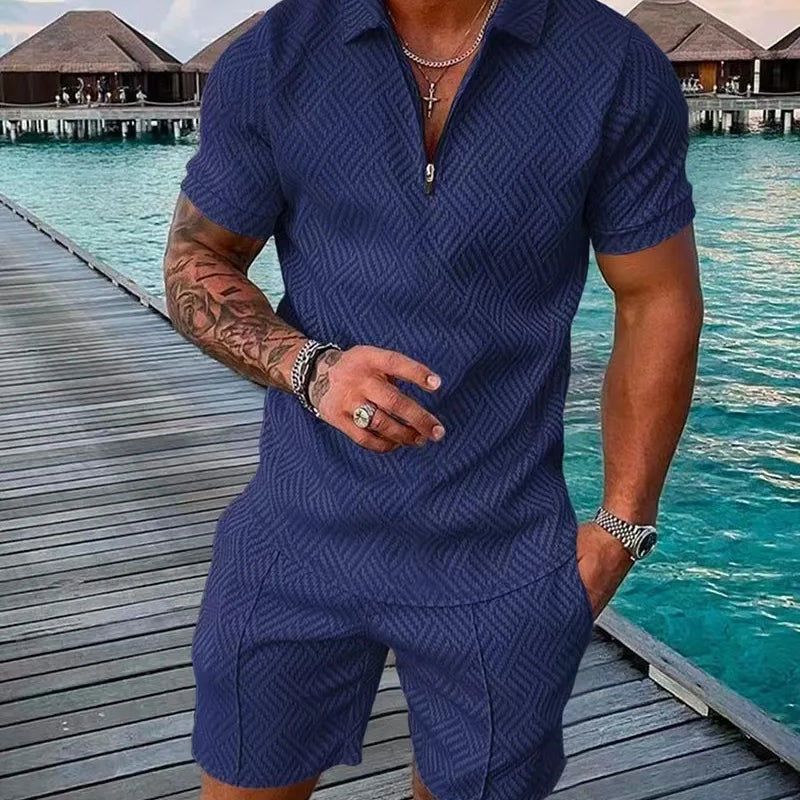 Men's Fashion Casual Light Luxury Striped POLO Shirt Set | SAMAG
