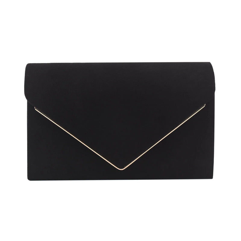 Black Faux Suede Clutch Bag Facny Elegant Formal Wedding Bridal Party Evening Purse Handbag with Shoulder Chain