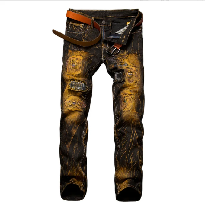 Fashionable New Men's Motorcycle Jeans Pleated Holes | SAMAG