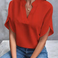 Women Elegant Solid V Neck Blouse Casual Short Sleeve Loose Shirt Summer Solid Tops Harajuku Office Ladt Chiffon Blouse 2026 New