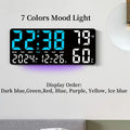Large Digital Wall Clock with 7Colors Mood Light 2 Alarm TEMP Humidity Date Table Clock 12/24H Timing Countdown LED Alarm Clock