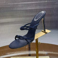 2025 Summer Shining Rhinestone Thin High Heel Slippers Women's Fashion Versatile Roman Sandals Banquet Dress Shoes Lazy Shoes