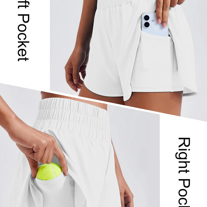 Porty Lady Solid Color High-Waist Yoga Running Double-Layered Anti-Glare Fitness Tight-Fitting Sports Shorts