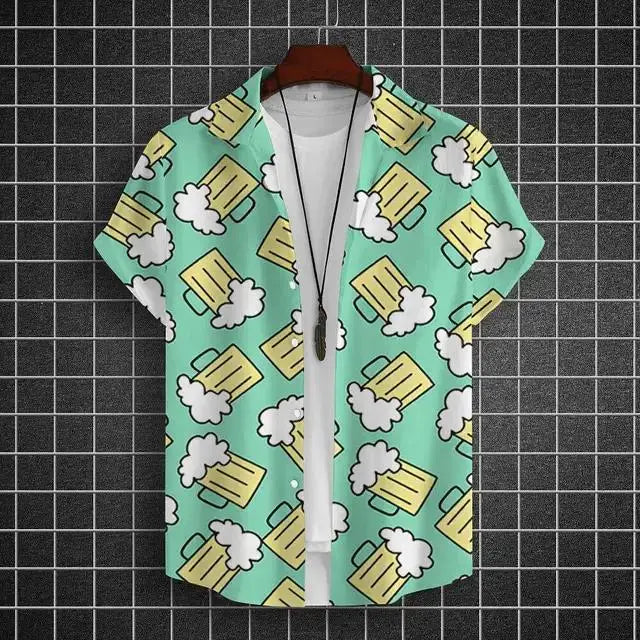 Hawaiian Shirt For Men 3d Beer Printed Short Sleeve Party | SAMAG