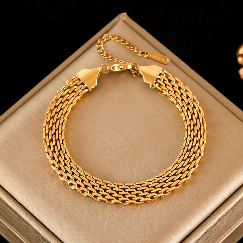 EILIECK 316L Stainless Steel Beads Wound Chain Bracelet for Women Charm Metal 18 K Plated Trendy Golden Unique Design Jewelry