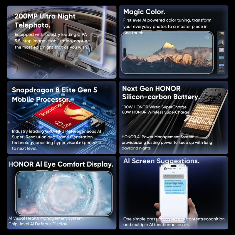 HONOR Magic8 Pro Global Version Snapdragon 8 Elite Gen 5 6.71" OLED Display 7100mAh Battery 100W SuperCharge Support eSIM NFC