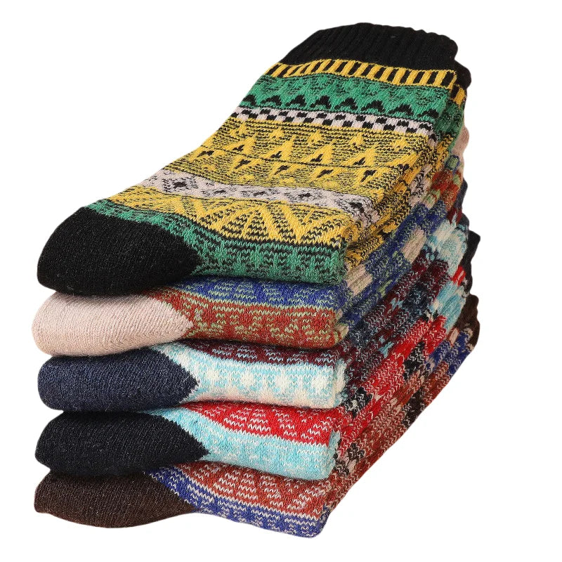5pairs Unisex Ethnic Style Vintage Thick Wool Warm Crew | SAMAG