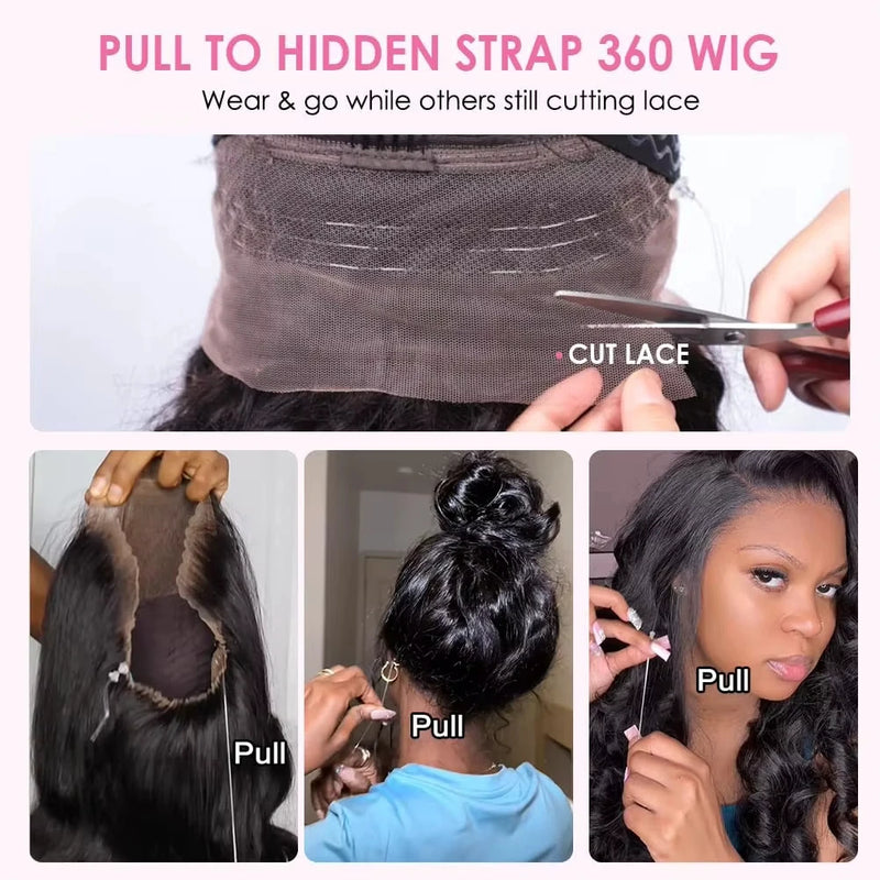 40 Inch Invisible Strap 360 Transparent Full Lace Glueless Wig Invisible Drawstring Wig Kinky Straight Ready To Wear HD Lace Front Human Hair Wigs Wear & Go