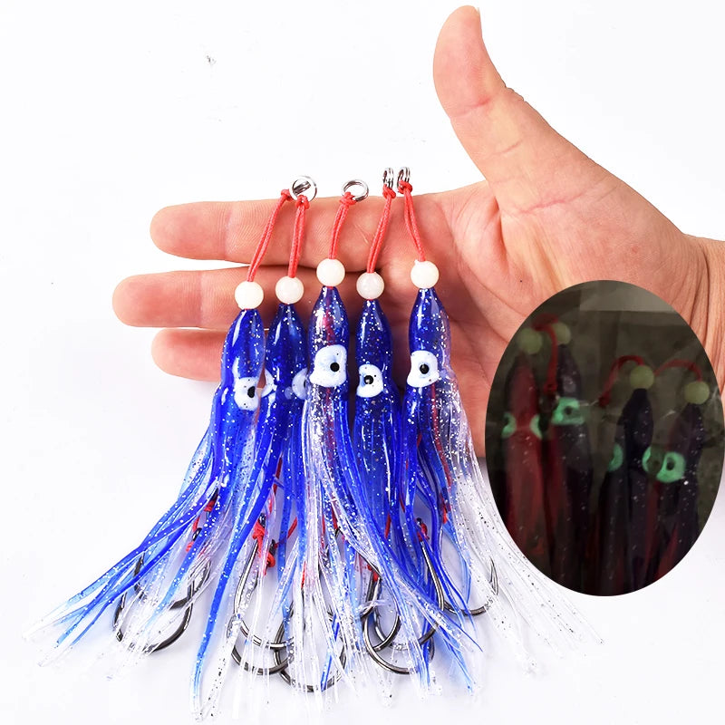 5pcs/pack soft squid 12cm 5.5g silicon gel skirt  tentacle 15# double assist hook lure hook rig fishing tackle saltwater fishing