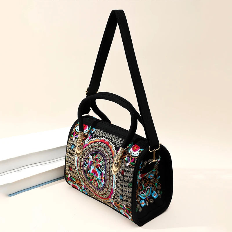 Women Shoulder Bag Handmade Embroidered Bohemia Handbag Retro Large Capacity Canvas Shopping Tote Travel Messenger Boston Bags