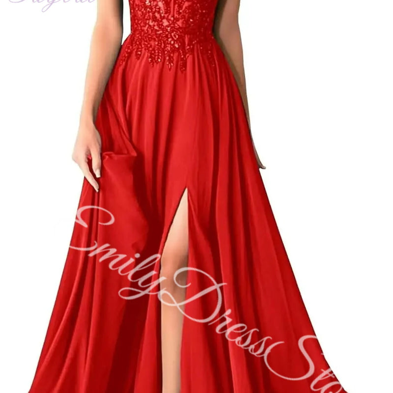 Green Chiffon Evening Dress Women Elegant Applique | SAMAG