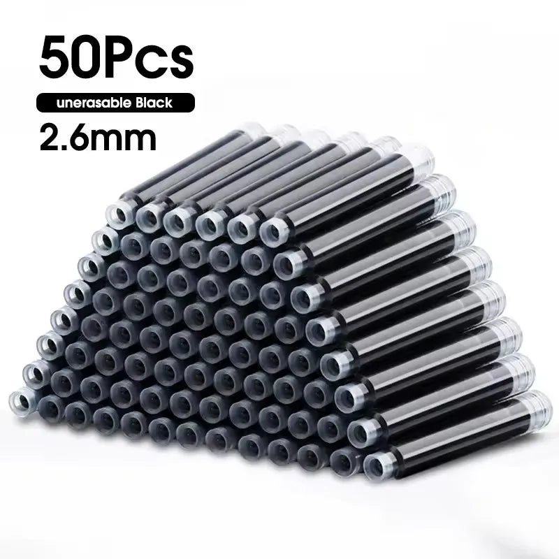 50pcs Fountain Pen Ink Cartridge Refills Bottle 4 Color Disposable Dia 3.4mm 2.6mm School Office Stationery Supplies CW-159