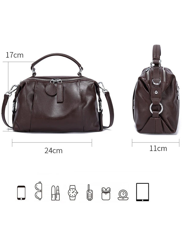 Women's Handbag 2026 New Top Grain Leather Boston Bag Unique Shoulder Crossbody Bag Vintage Commuting Versatile Handheld Tote