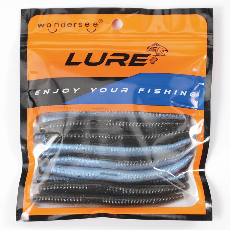10pcs Pack Silicone Worm Lure 10cm Artificial Bait Senko Slow Sinking Worm Bass Wobblers Scented Salt-Infused Breadworm Bait