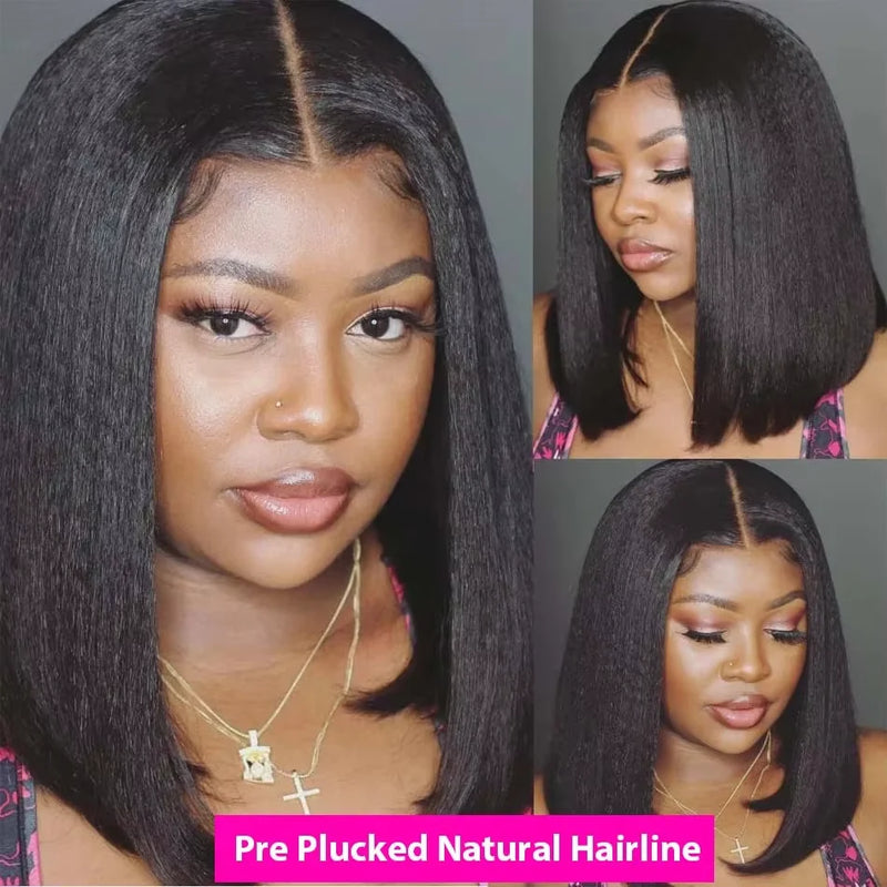Transparent Kinky Straight Lace Front Wigs Pre Plucked Yaki 13x4 Short Bob Human Hair Wigs For Woman Natural Lace Closure Bob Wi