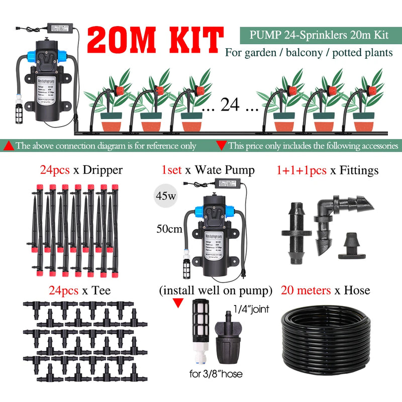 50-5M 1/4'' Hose Adjustable Drippers Automatic Watering Kit for Garden Greenhouse Home Outdoor Sprinkler Drip Irrigation System