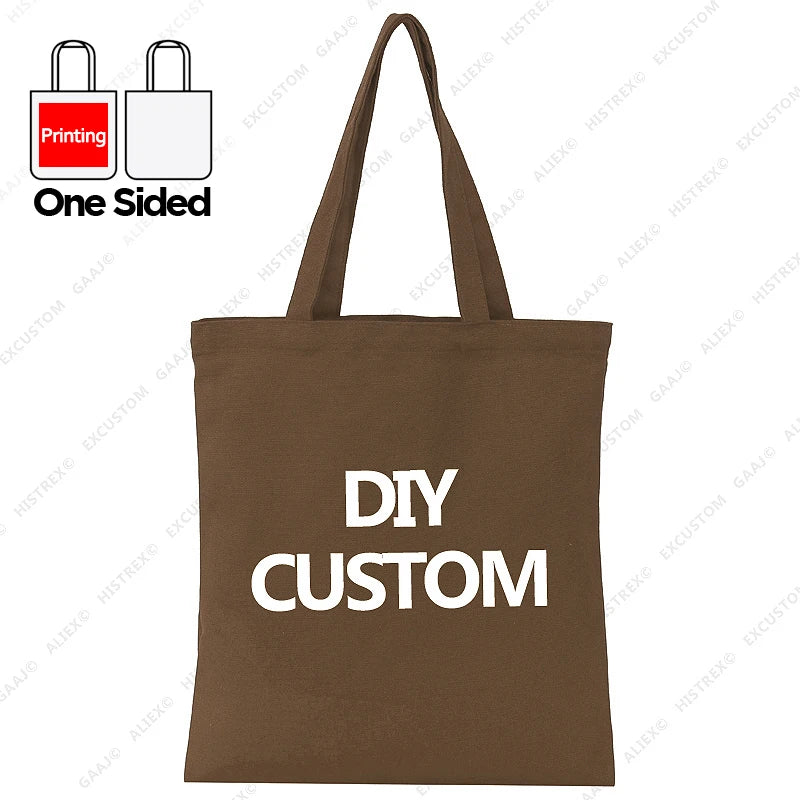 Custom Canvas Tote Bag 100% Cotton Print Your Design Logo Photo Handbag Work Reusable Grocery Shopping Customized Portable Bag