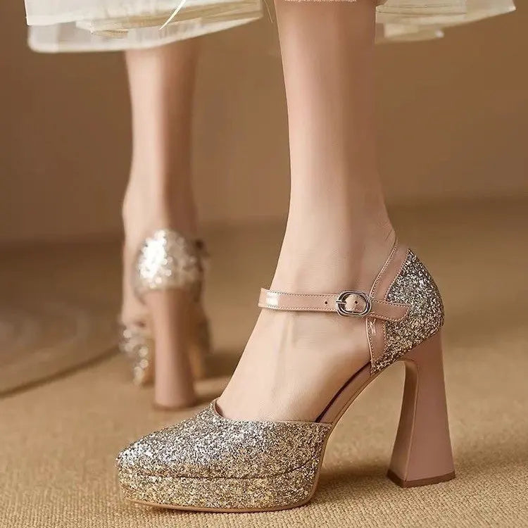 Aphixta Elegant Woman High Heel Pumps Seuined Cloth Upper Bling Party Shoes for Woman Silver Women's Pumps and Heels