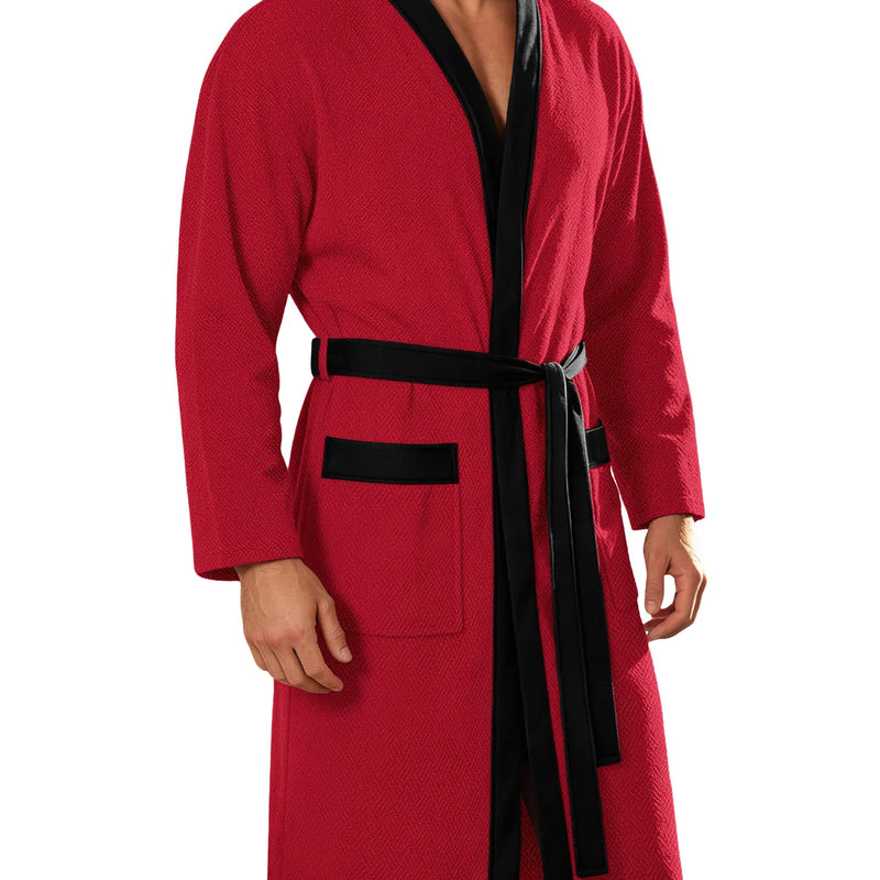 Men's Bathrobe Long Sleeves Kimono Style Spa Robe with Belt Pockets Soft Comfortable Sleepwear Loungewear for Home Hotel Use