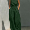 2026 Sleeveless Top+Wide Leg Pants Summer Casual Two-Piece Set Elegant And Loose Office Set High Street Pocket Women's Suits