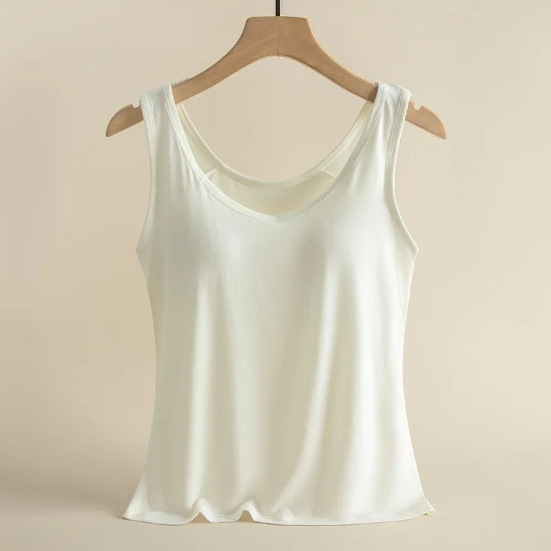 1pcs Women's Vest Tops Round Neck Vests Solid Color Padded Slim Fit Tank Tops Sexy Feminino Casual Tank Tops With Built In Bras