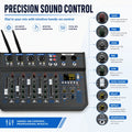 6 Channel Audio Mixer with 2 Wireless Microphones Bluetooth USB DJ Console Sound Mixer for Podcast Live Streaming Karaoke Studio