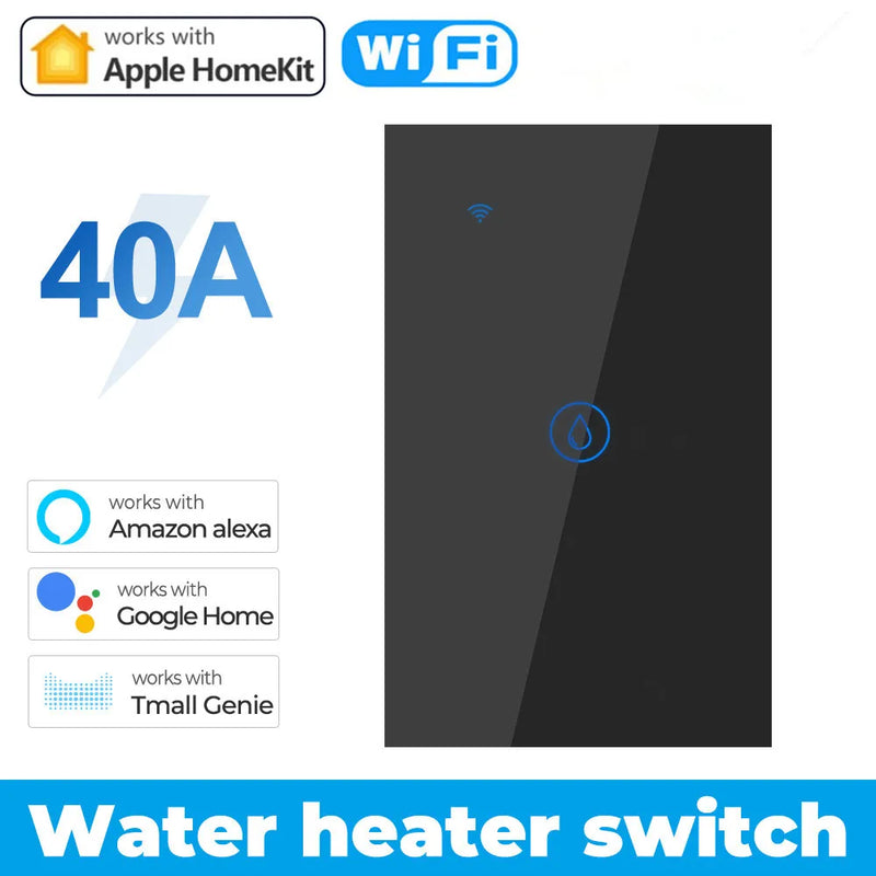 40A Homekit Water Heater Switch Smart Boiler Water Heater WiFi Light Switch Timer Panel Switch High Power Support Alexa Alice