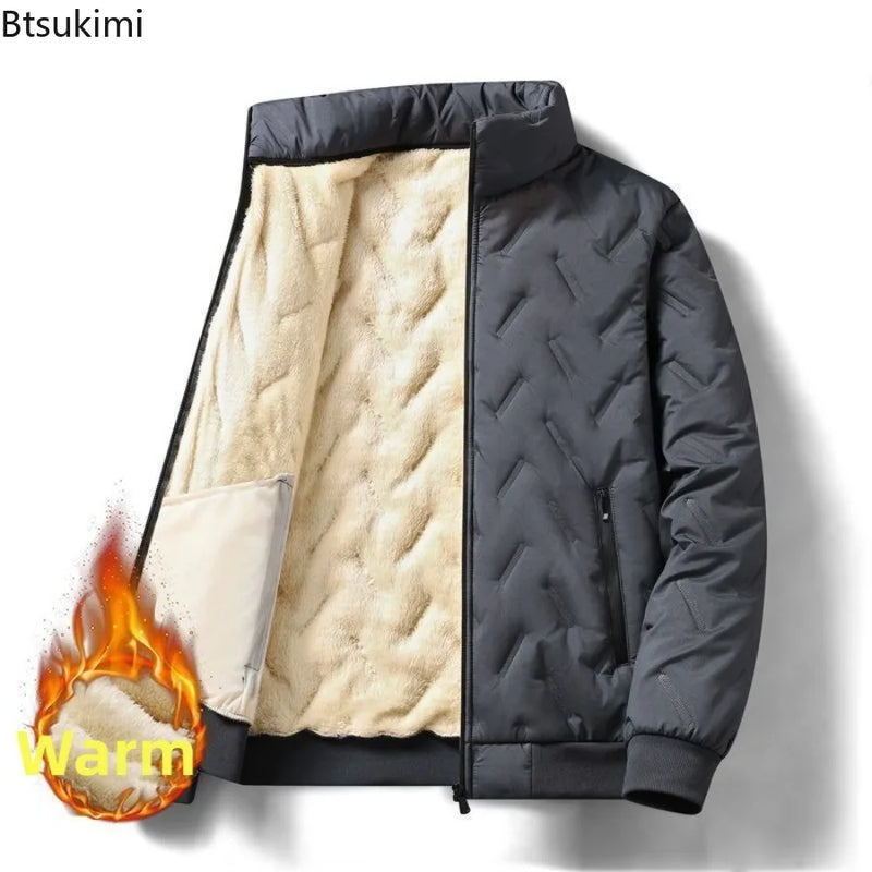 2026 Winter Jackets Men's Thickened Warm Cotton-padded Coats Fashion Stand Collar Zip Cold-proof Parkas Men Lamb Velvet Jackets