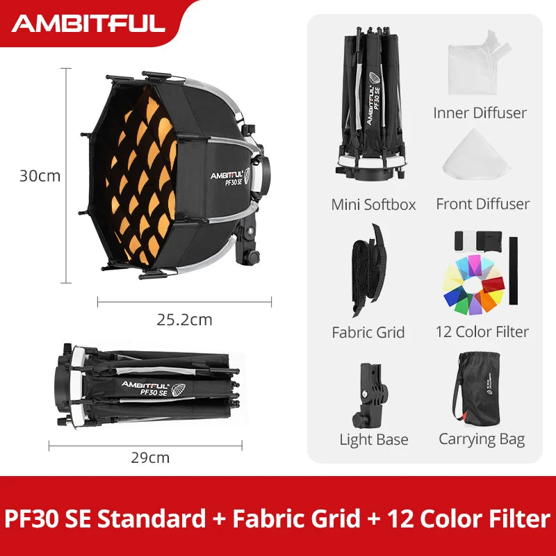 Ambitful Mini Quickly Release Softbox PS45 PS30 50SE Bowens Mount PF30/40SE Ontop Softbox Octagon Softbox+Honeycomb Grid Outdoor