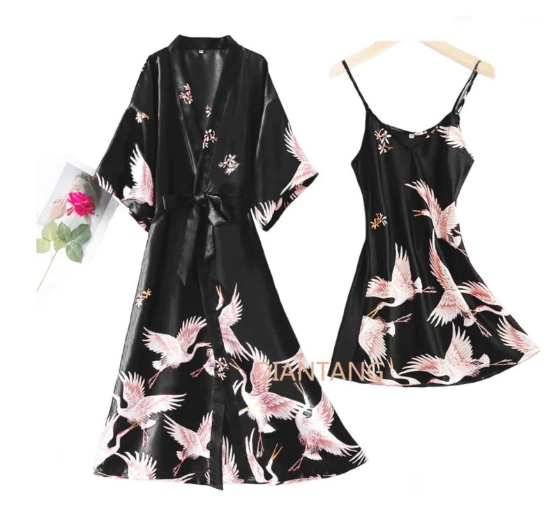 Sexy Nightwear Gown Set Women Pyjama V-Neck Pajamas Silky | SAMAG