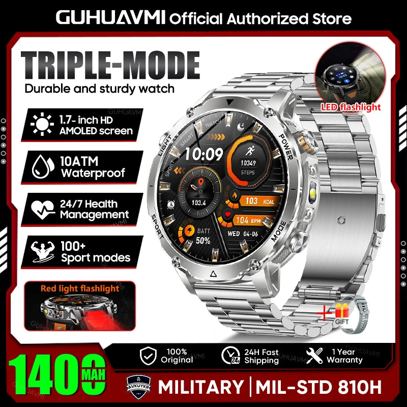 TANK Ultra 1400mAh Battery Military Smart Watch 10ATM Waterproof Heart Rate Tactical LED Flashlight Men - Visuel 10 | SAMAG