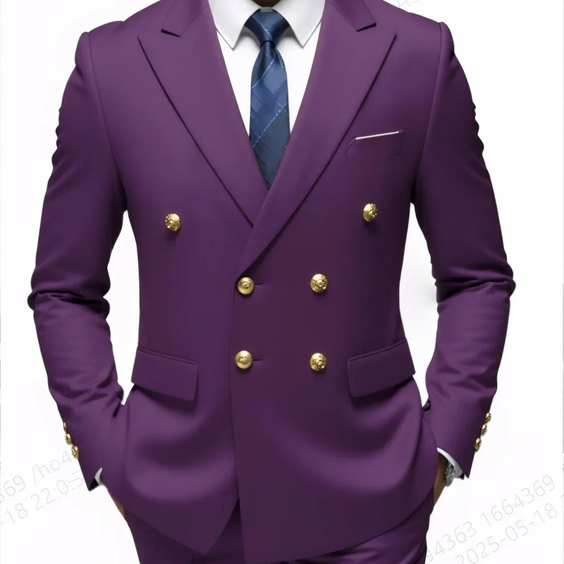 Fashion New Men's Leisure Boutique Business Banquet Solid Color Wedding Double Breasted Slim Fit Suit Blazers Jacket Pants