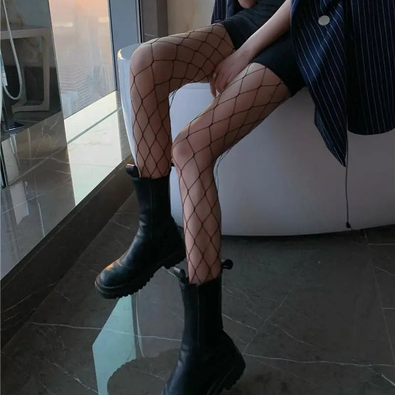 Sexy Women's Long Fishnet Body Stockings Fish Net Pantyhose Mesh Nylon Tights Lingerie Black Summer Thigh High Waist Hosiery