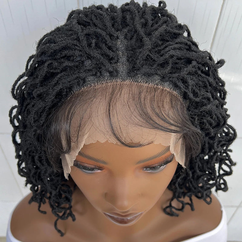14 Inch Synthetic Hair Curly Dreadlock Wig Full Lace Faux Locs Wig With Baby Hair Curly Braided Wig For Women Twist Braid Wigs