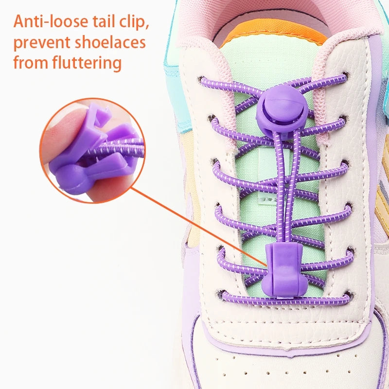 2 Pair No Tie Shoe Laces Kids Adult Quick Laces Round Elastic Shoelaces Without Ties Lock Shoelace Sneakers Shoes Accessories