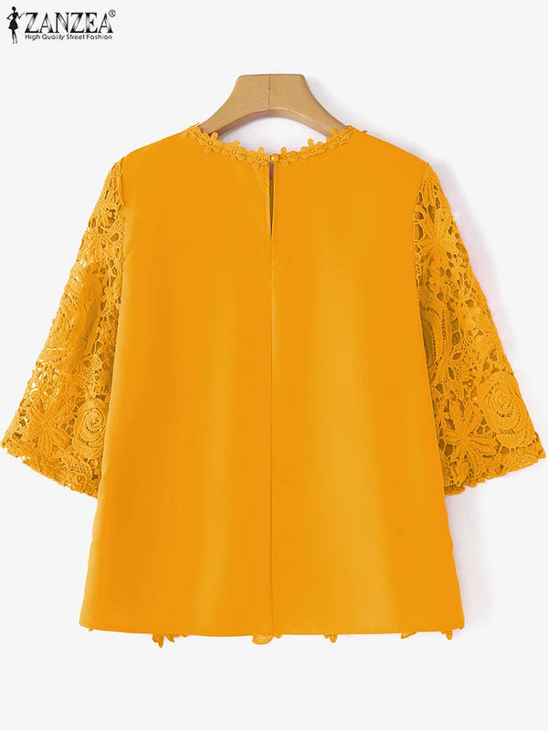 ZANZEA Elegant Lace Patchwork Blouse Summer Tops - View 3 | SAMAG