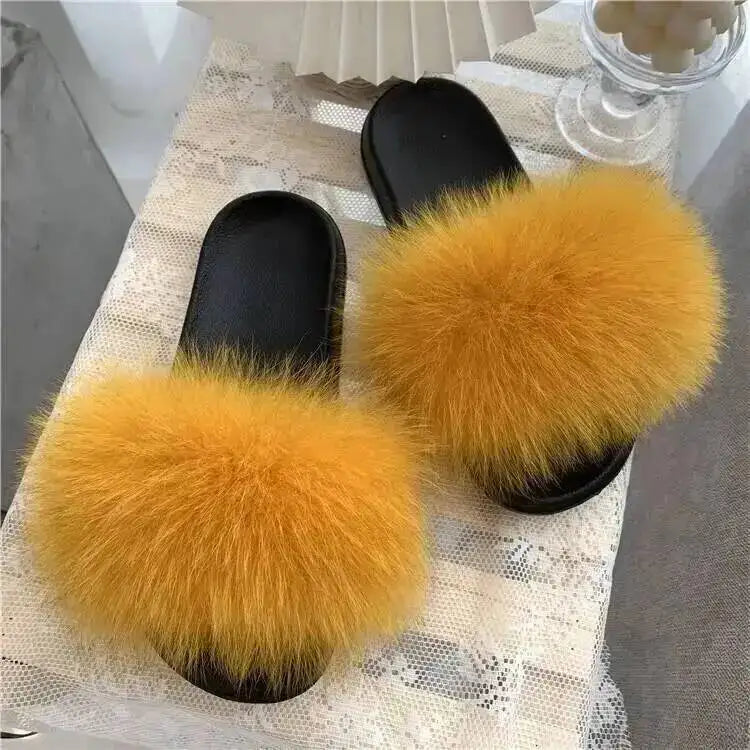 Women Real Raccoon Fur Slides Fluffy Luxury Furry Open Toe Slippers Indoor Outdoor Summer Sandals Non Slip Soft Comfy Sole Cozy