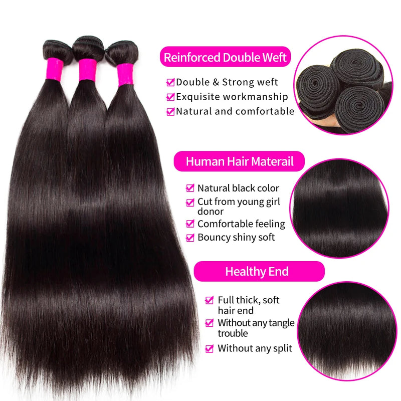 Straight Bundles Human Hair Brazilian Remy Hair Extensions Natural Black Hair Weave Bundles