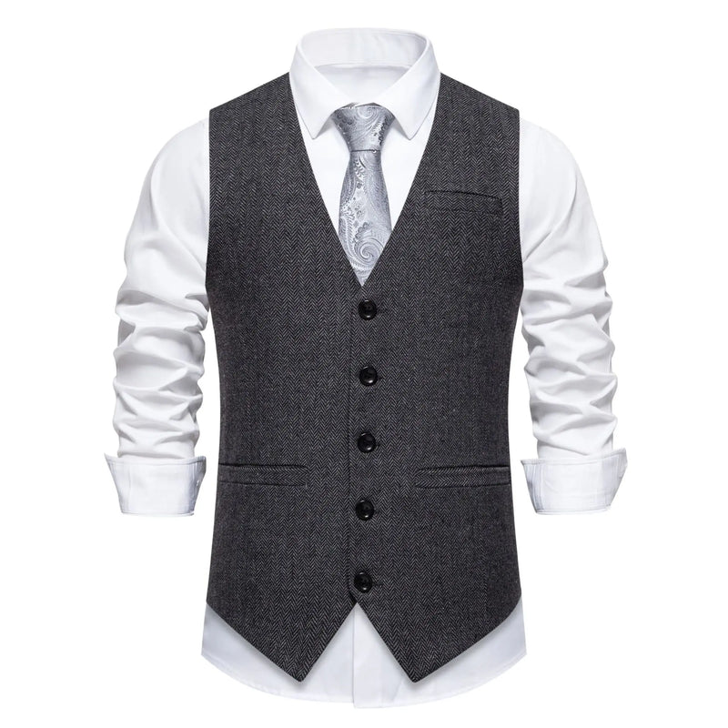 Men's Suit Vests Solid Color Herringbone Suit Waistcoat Business Casual Working Wear Retro Brown Single Breasted Vest for Men