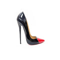 New slim high-heeled pointed shoes, sexy red peach heart color blocked light mouth shoes, 12cm fashionable plus size single shoe