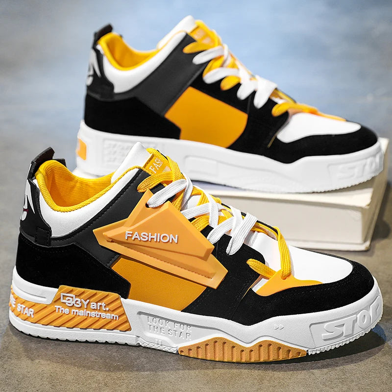 Hot sale Fashion Yellow Men's High Sneakers Autumn Couple Skateboard Shoes Street Hip Hop Shoes Men Designer Lace-Up Sneakers