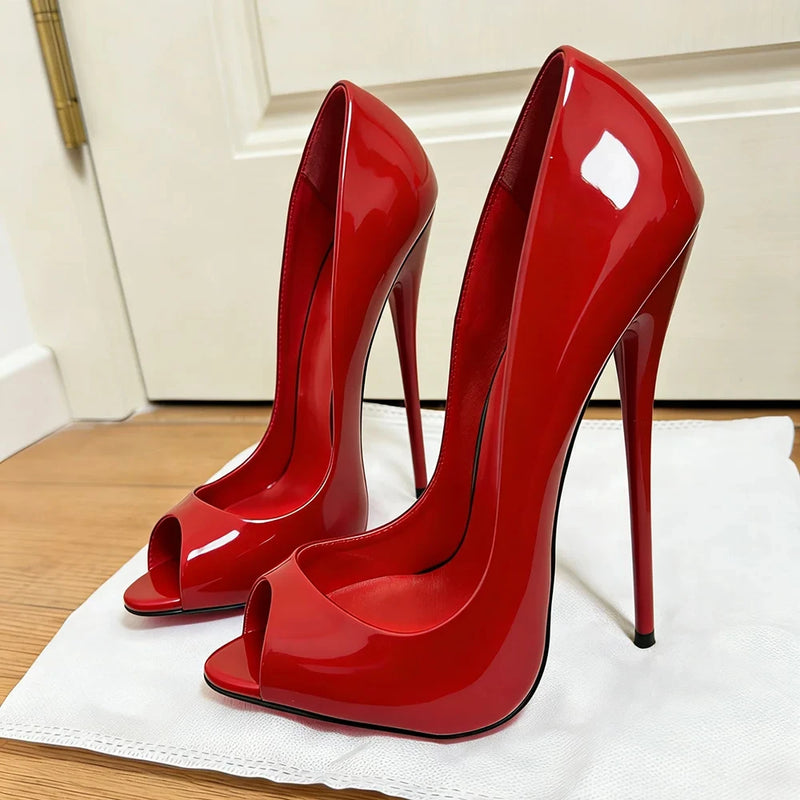 Extreme 16cm Thin High Heels Peep Toe Stiletto Pumps Sexy Catwalk Model Drag Queen Photography Unisex Fashion Party Dress Shoes