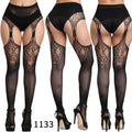 High Waist Sexy Fishnet Black Garter Stockings Tights Open Crotchless Body Suit Large Plus Size Pantyhose for Oversized Woman XL