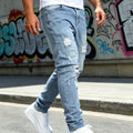 HME Men's Stretch Denim Pants, Light Blue Slim Ripped | SAMAG
