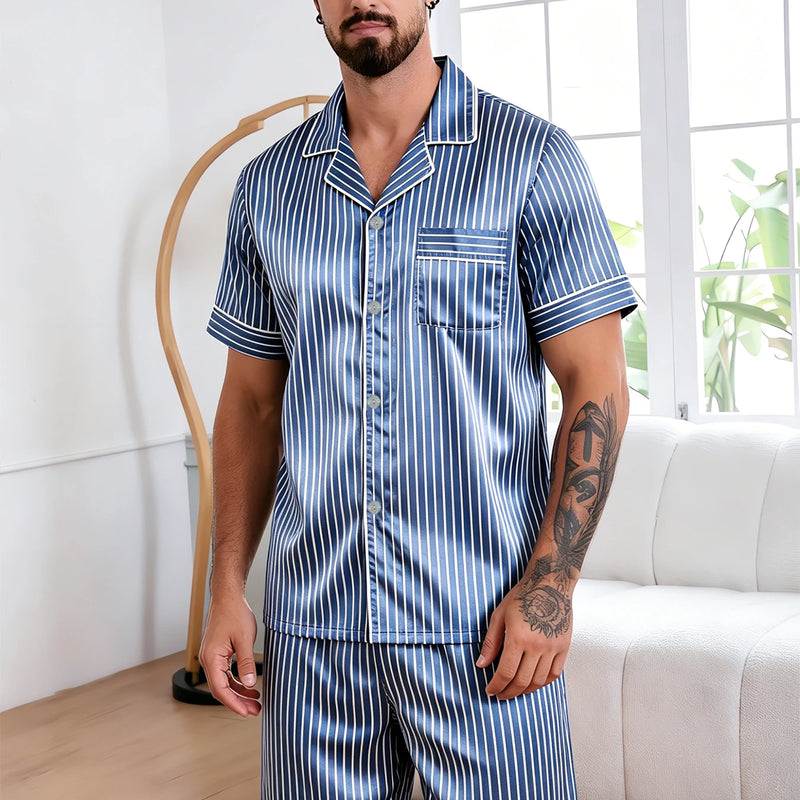 Men's Summer Pajamas Design Short Sleeve Pajama Set Soft Comfortable Sleepwear for Summer Lightweight Homewear Lougewear