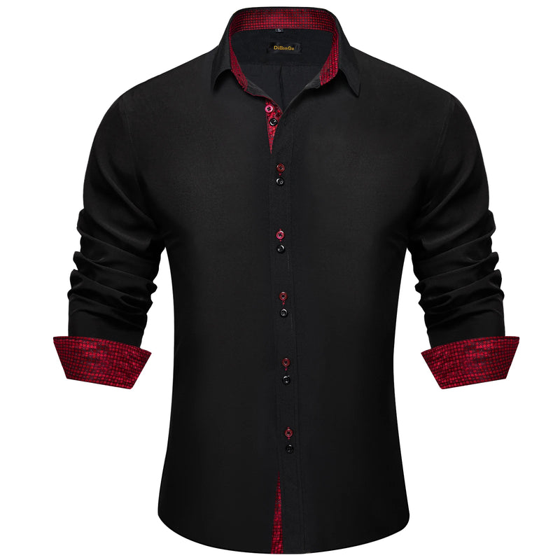 Men's Polyester Cotton Solid Black Shirts Long Sleeve | SAMAG