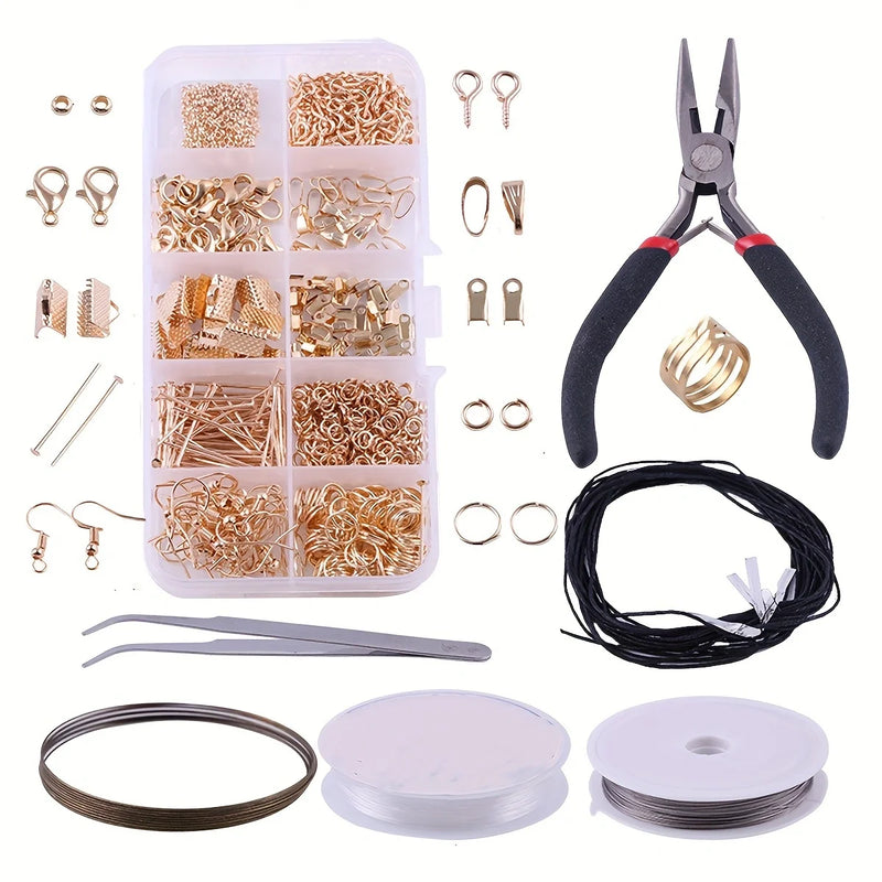 900pcs 1set Jewelry Making Starter Kit Findings DIY Beads Plier Tools Set  Repair Tool Set Suitable For Adults And Beginners
