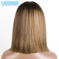 Lekker 100% Human Hair Wig Highlight Brown Long Pixie Straight Bob Middle Part Lace Front For Women Brazilian Remy Hair Glueless