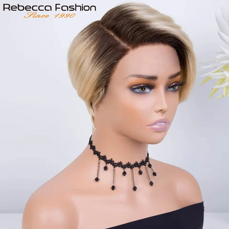 Clearance Sales Glueless Straight Pixie Cut Human Hair Wig Short Wig Right Part Lace Wigs Natural For Women 100% Human Black Wig