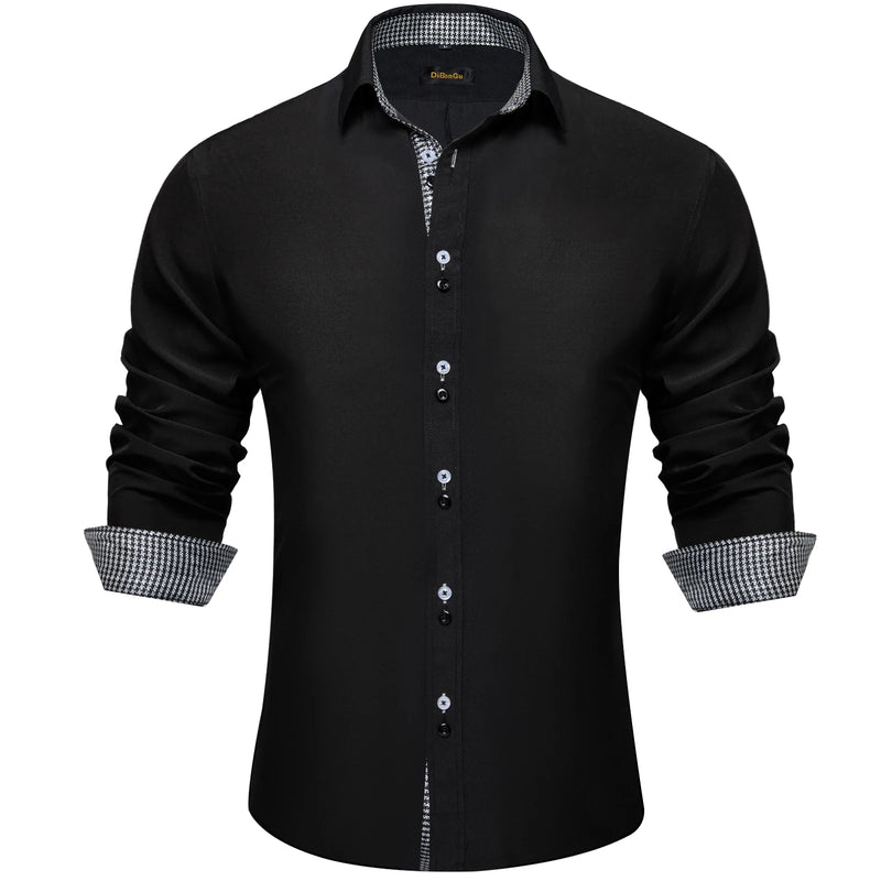 Men's Polyester Cotton Solid Black Shirts Long Sleeve | SAMAG
